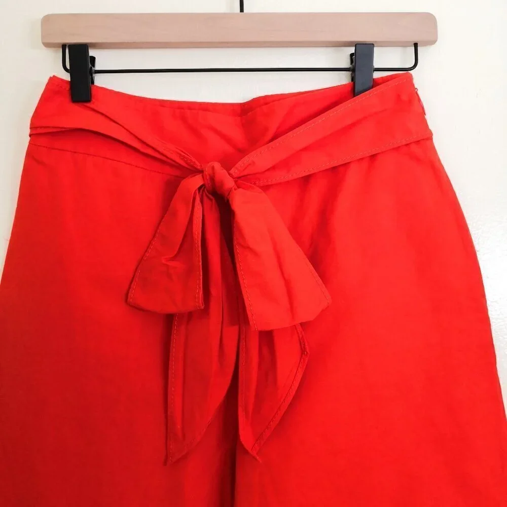 Kate Spade Slub Cotton Culotte‎ Bow Cropped Pants Color: Orange Red Size: 2